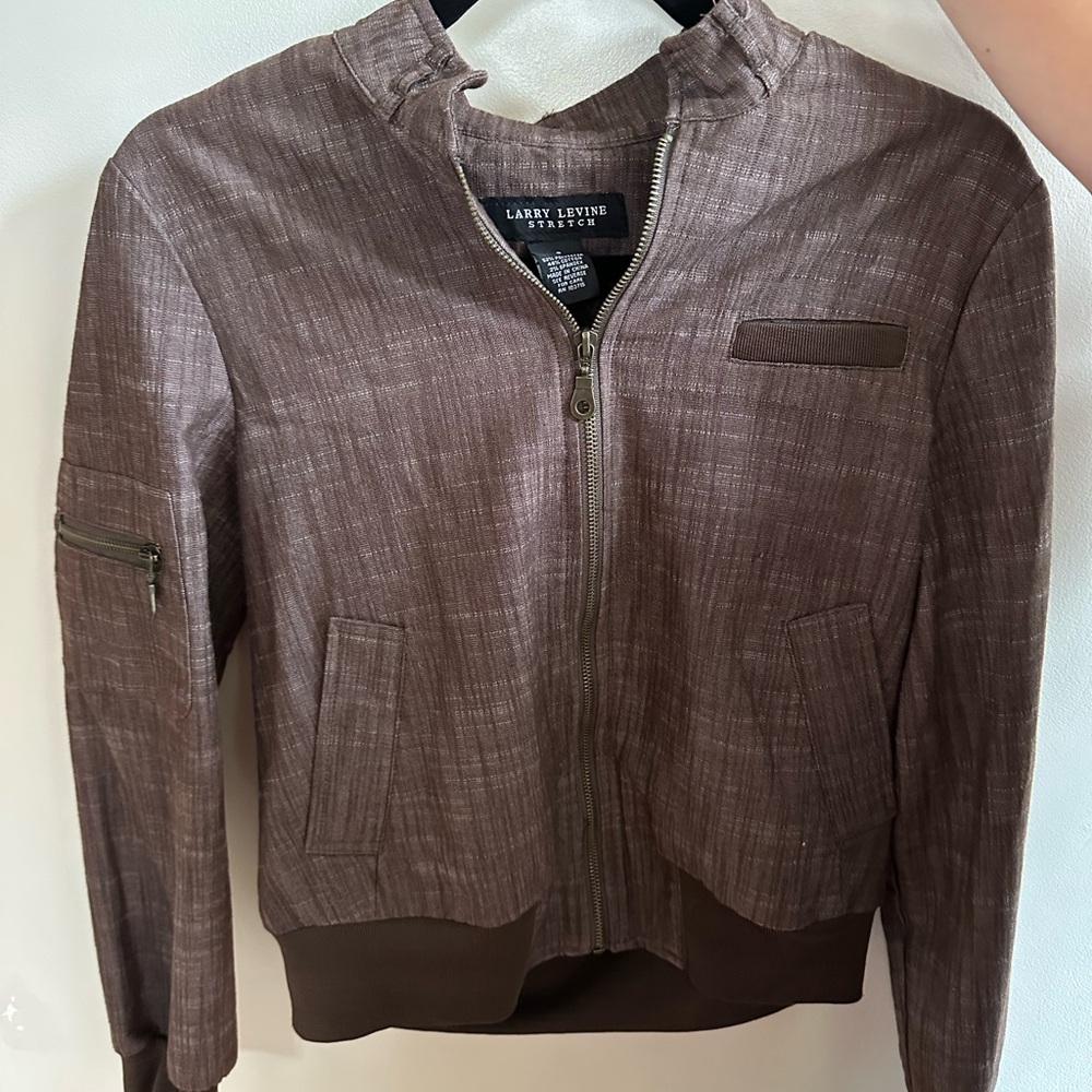 Larry Levine Stretch Brown Distressed Textured Jacket - Size Small